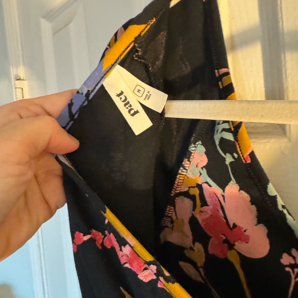 Pact Fit and Flare Maxi Cross back Organic Cotton Floral Black Dress Medium - Picture 5 of 6